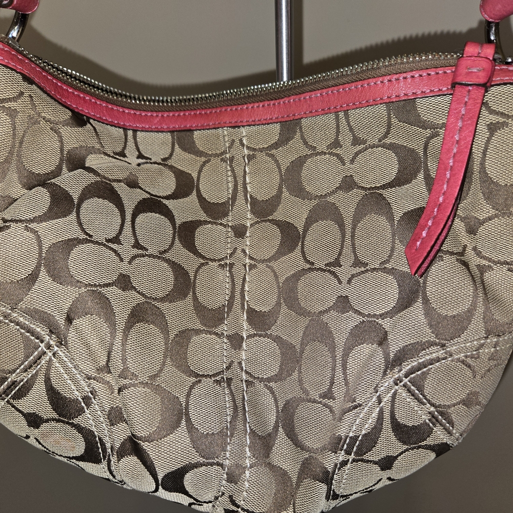 Coach Brown and Pink Signature Shoulder Bag - Picture 3 of 10